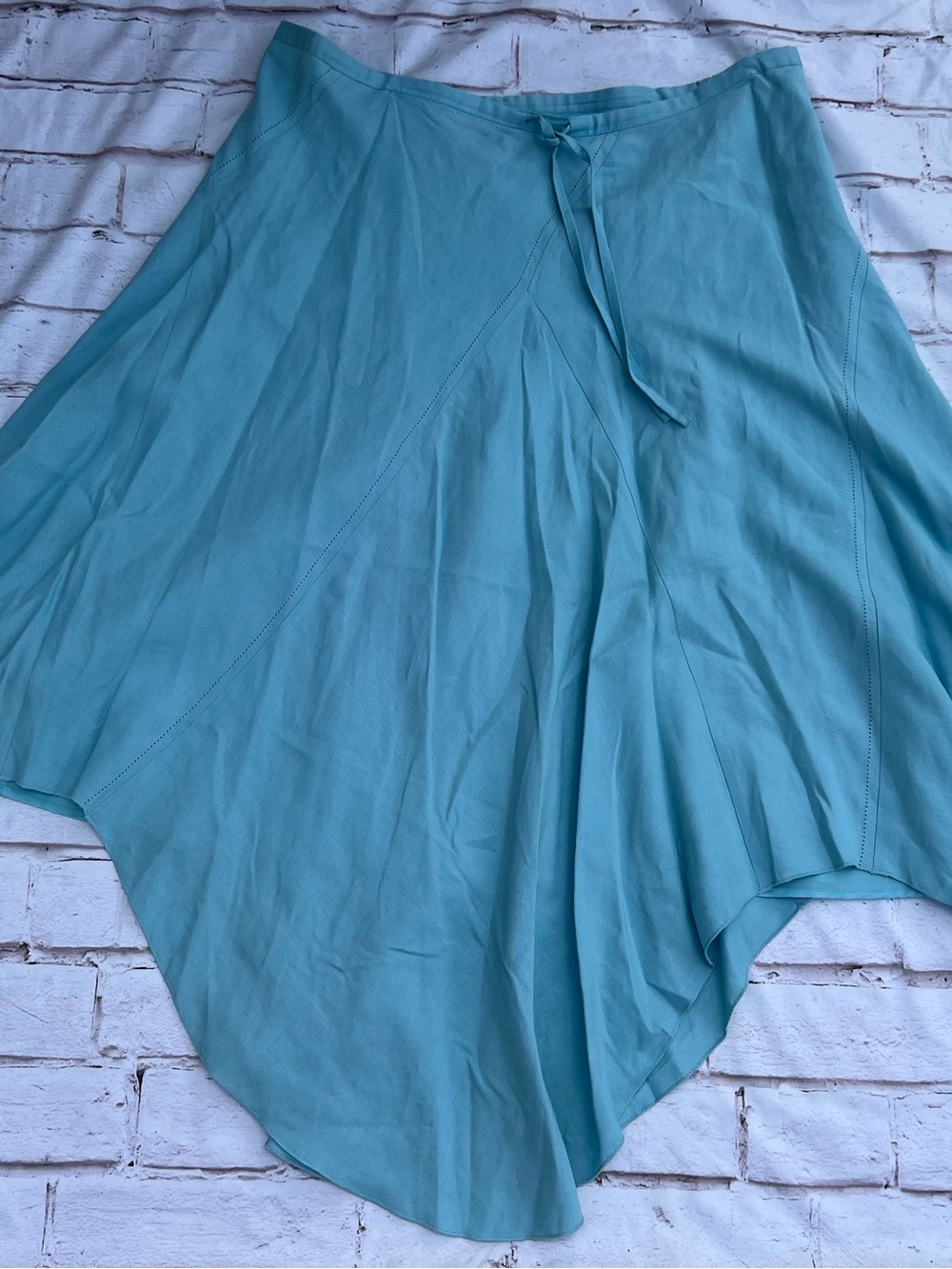 Ashley Stewart Teal Asymmetrical Handkerchief Hem Skirt